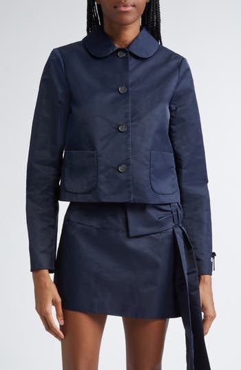 Sandy Liang Shelby Crop Nylon Jacket In Navy