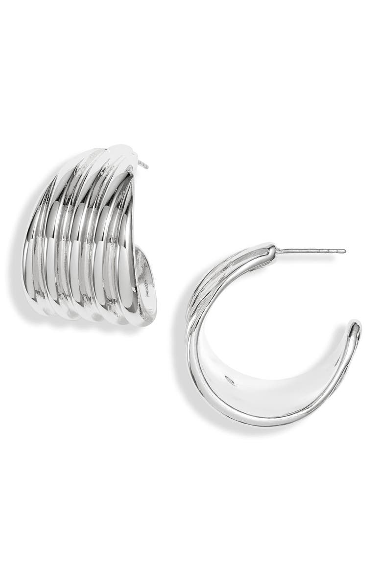 Wide Fluted Hoop Earrings, Main, color, SILVER
