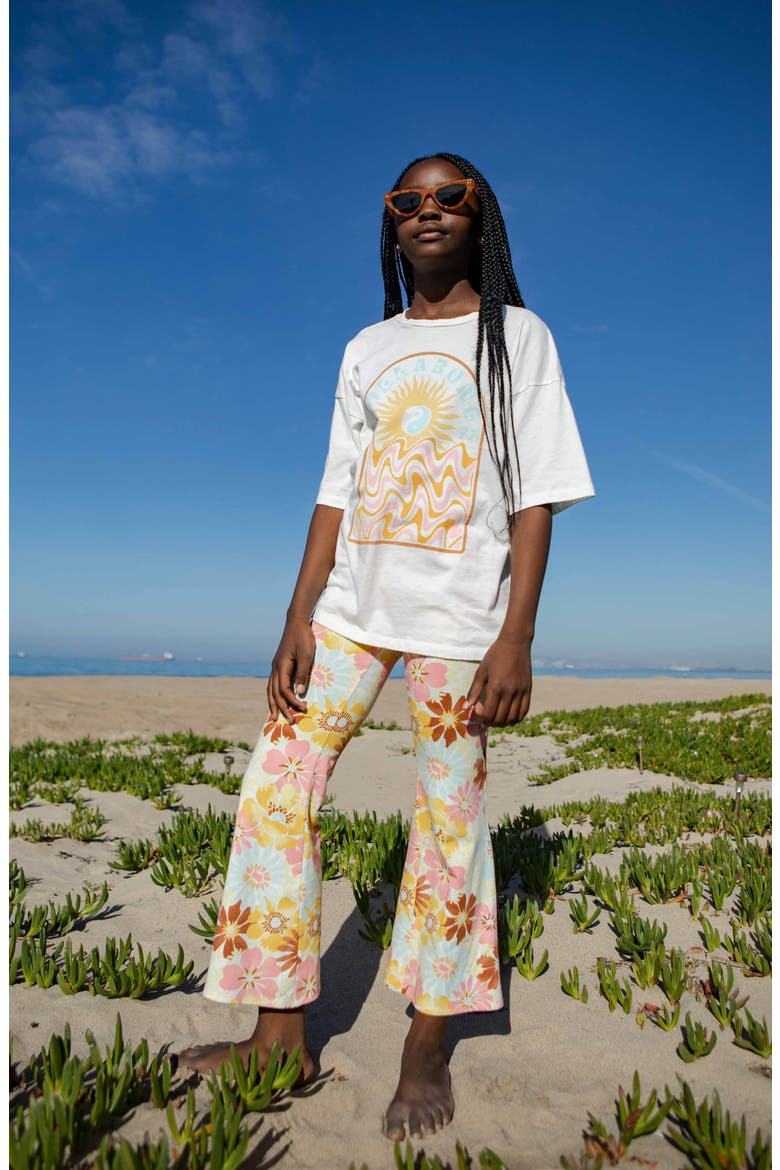 Kids' Flower Power Crop Jersey Flare Pants, Alternate, color, FLAMINGO
