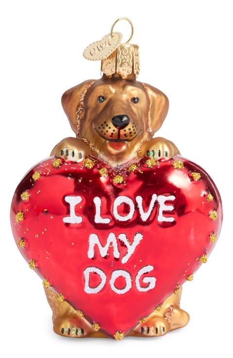 I Love My Dog Glass Ornament