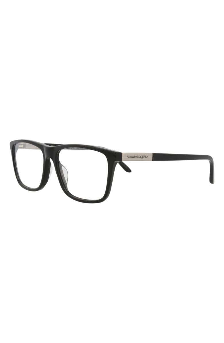McQueen 56mm Rectangular Optical Glasses, Alternate, color, Black Silver Transparent