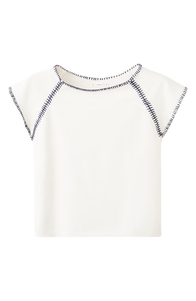 MANGO TEEN Topstitch Raglan Sleeve Cotton Top, Alternate, color, Ecru