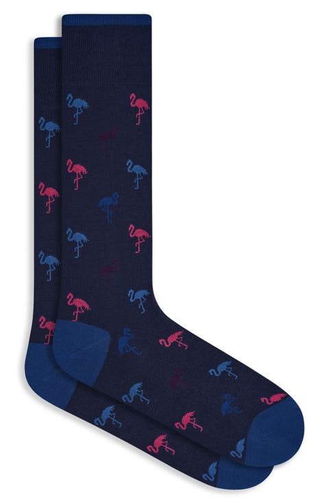 Flamingo Pattern Mercerized Cotton Blend Dress Socks