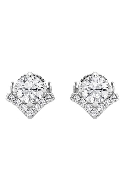 14K White Gold Near Colorless Lab Grown Round Diamond Stud Earrings