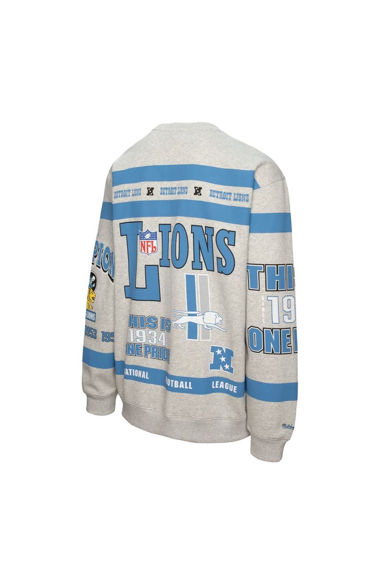 Mitchell & Ness Men's Mitchell & Ness  Heather Gray Detroit Lions All Over Print Vintage Fleece Crewneck Sweatshirt, Alternate, color, Heather Gray