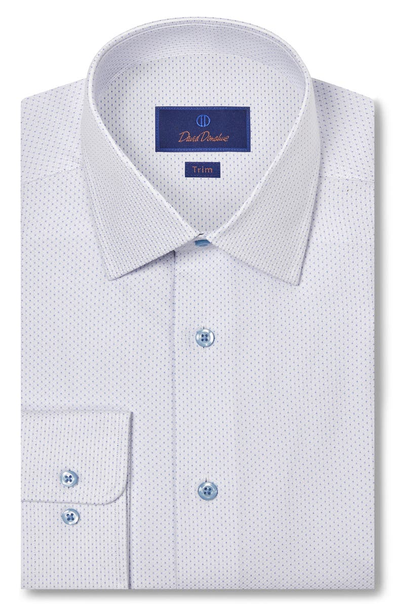 David Donahue Trim Fit Dobby Dot Dress Shirt, Main, color,
