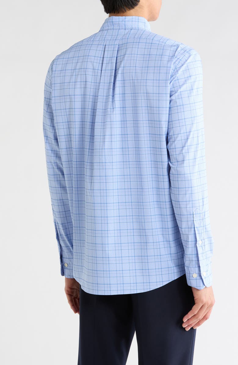 Brooks Brothers Sport Fit Plaid Performance Button-Down Shirt, Alternate, color, Hydrangea Glen