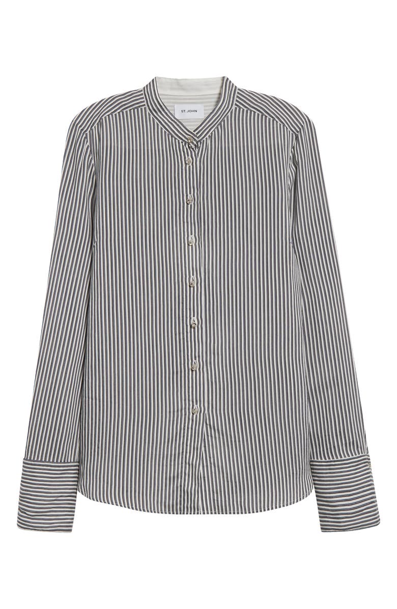 ST. JOHN Stripe Button-Up Shirt, Alternate, color, Black/ Pearl Multi