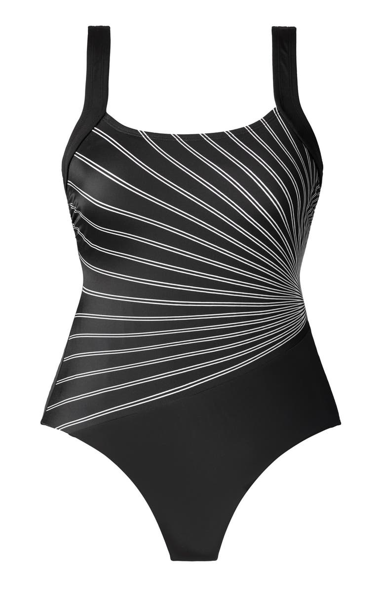 ShapeSolver Sport Squareneck Illusion Tank Chlorine Resistant One-Piece Swimsuit, Alternate, color, Optic Rays