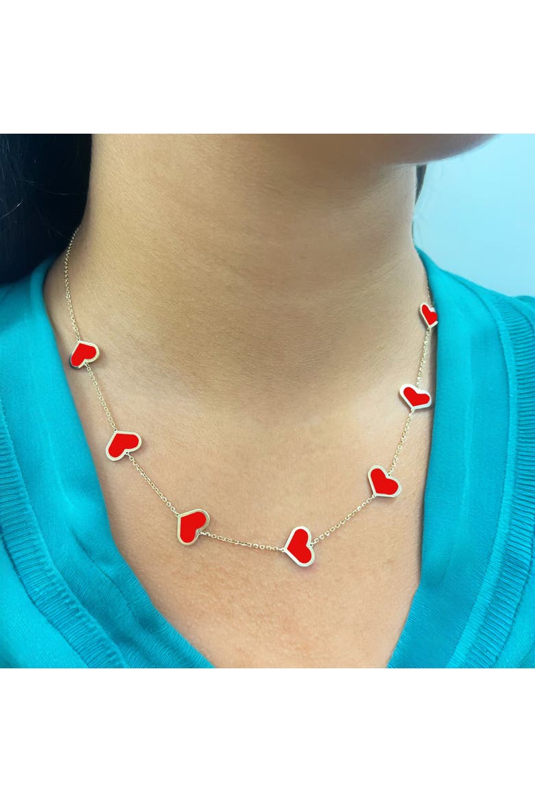 Large Coral Heart Station Necklace, Alternate, color, Coral