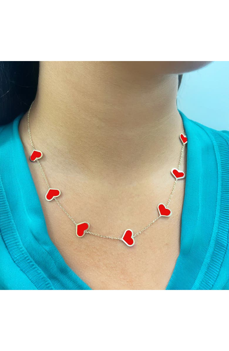 The Lovery Fine Jewelry Large Coral Heart Station Necklace, Alternate, color, Coral