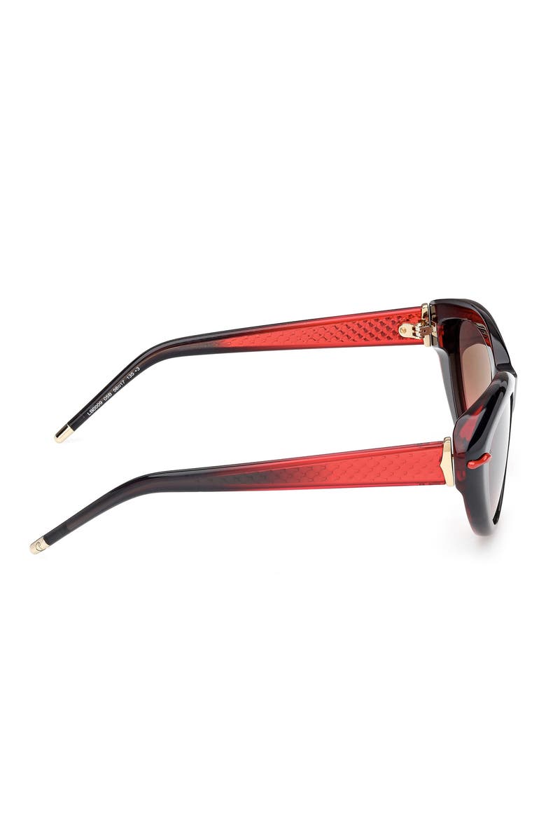 56mm Cat Eye Sunglasses, Alternate, color, BLACK / RED INSIDE / ZEISS