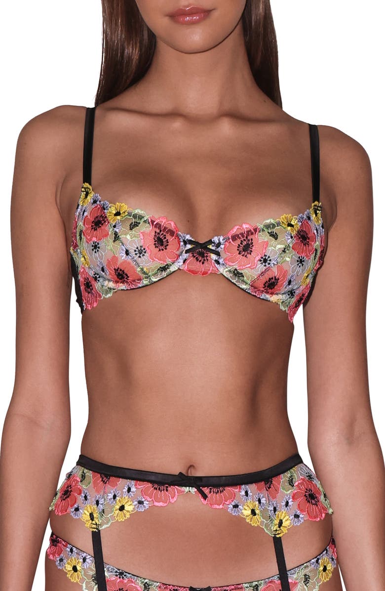 Fleur Du Mal Azalea Embroidered Underwire Bra, Main, color, Black