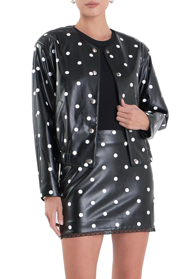 Polka Dot Faux Leather Jacket, Alternate, color, BLACK/ WHITE