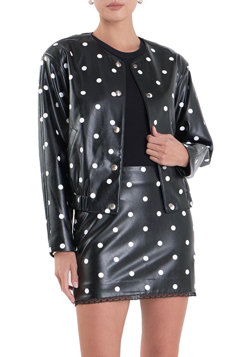 English Factory Polka Dot Faux Leather Jacket, Alternate, color, Black/ White