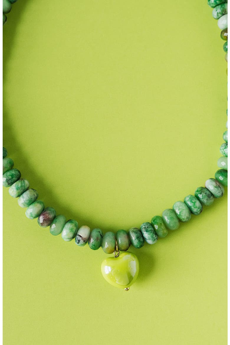 Alice Beaded Heart Pendant Necklace, Alternate, color, GREEN