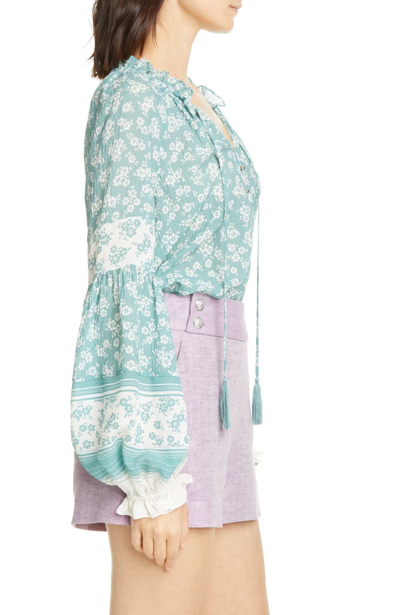 Veronica Beard Kalina Floral Print Stretch Silk Peasant Top, Alternate, color, 