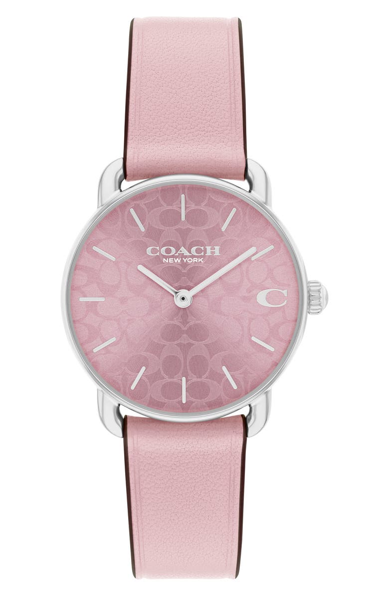 COACH Elliot Pink Leather Strap Watch, 28mm, Main, color, Blush