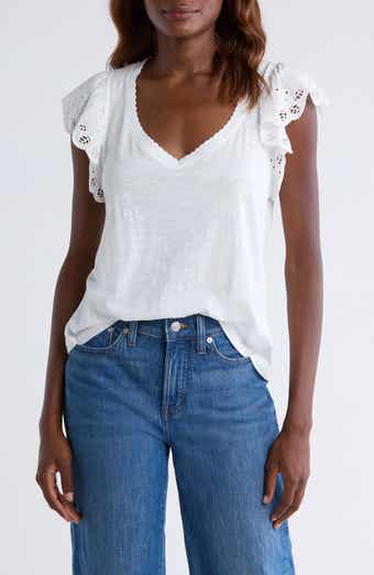 Wit & Wisdom Eyelet Flutter Sleeve Jersey T-Shirt