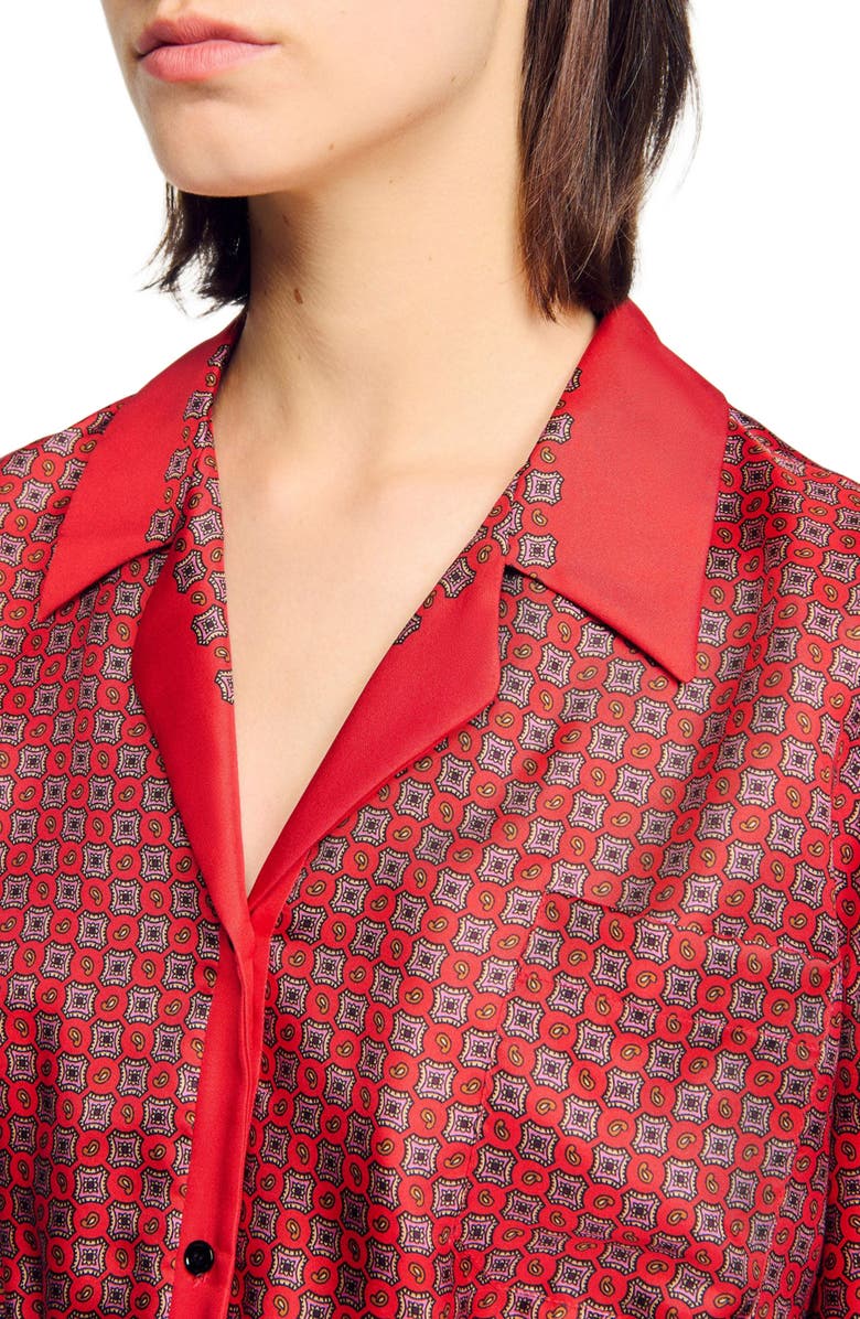 SANDRO Scarf print shirt, Alternate, color, Red / Pink