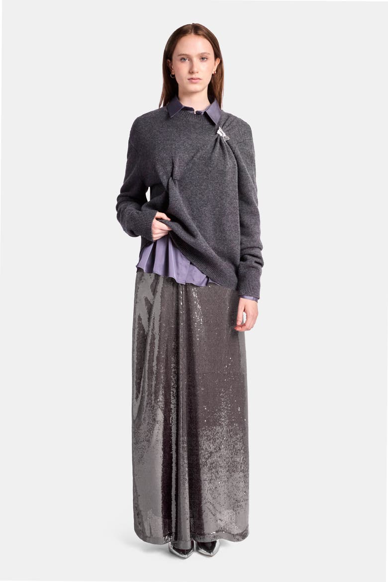 Draped Merino Cashmere Sweater, Alternate, color, Charcoal