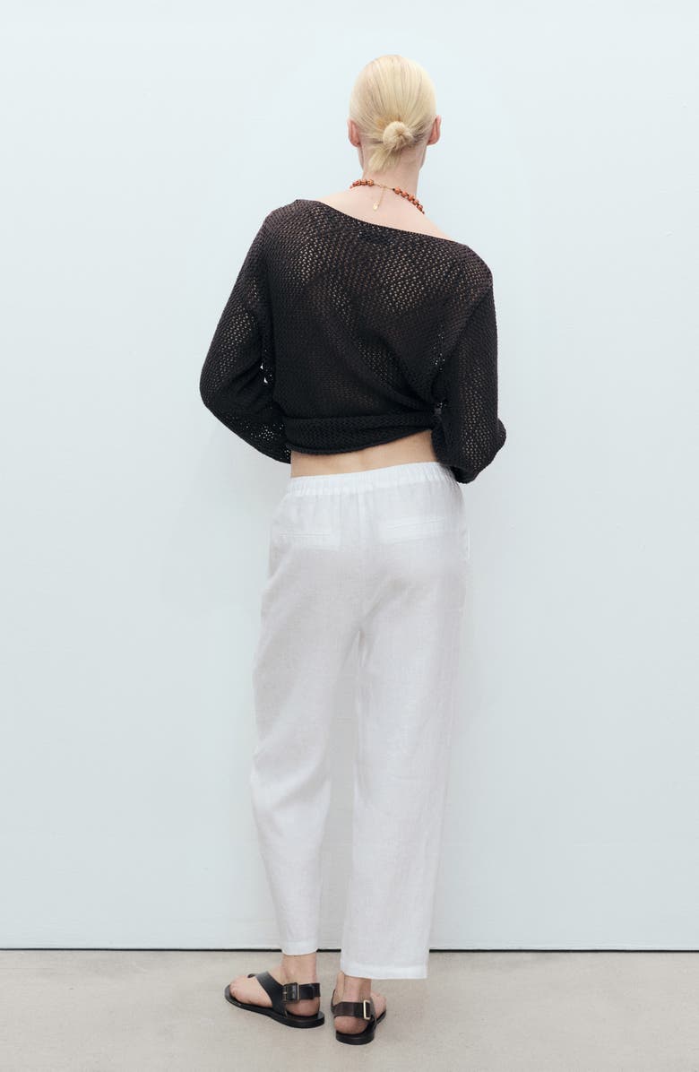 MANGO Straight Leg Linen Drawstring Pants, Alternate, color, Off White