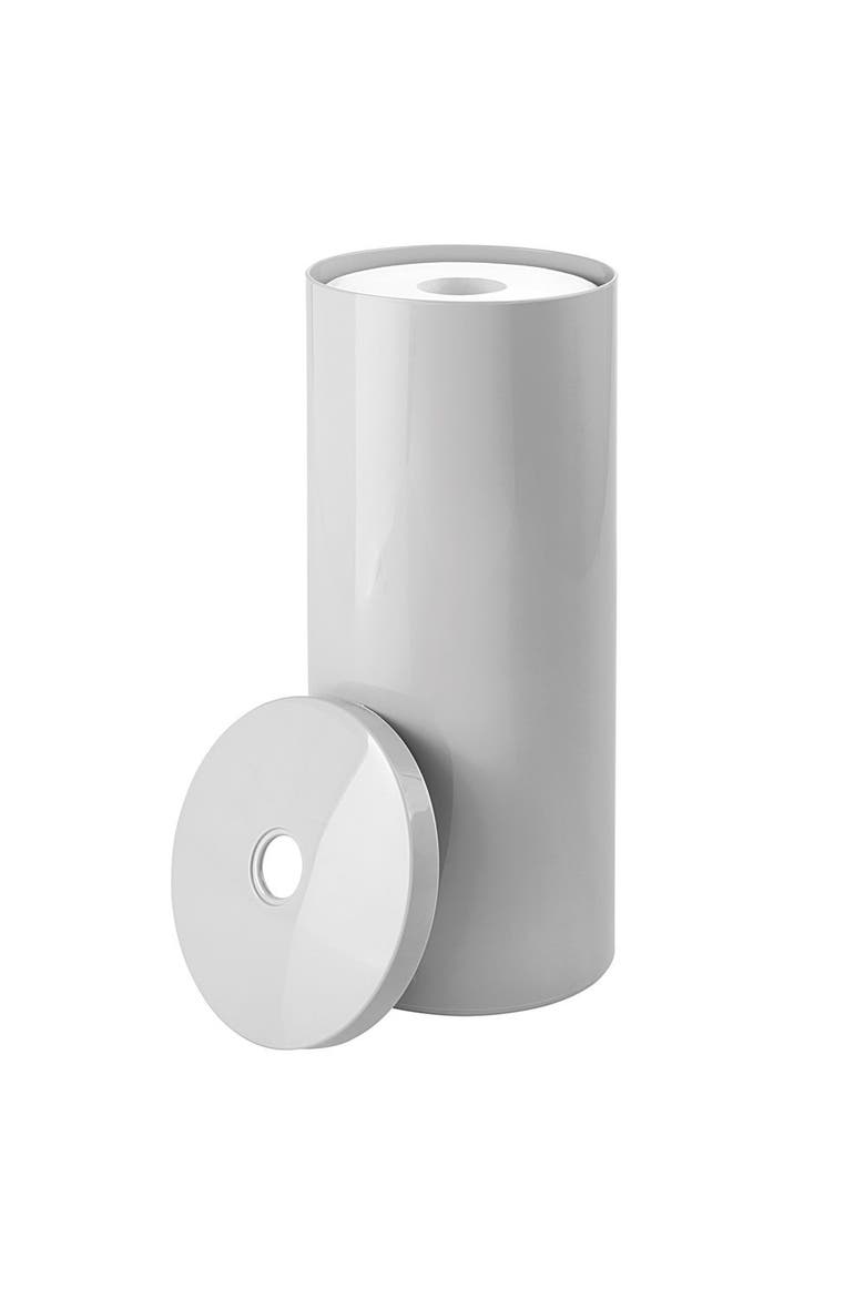 Freestanding Toilet Paper Canister with Lid for 3 Extra Rolls, Gray, Made in USA, Main, color, Gray