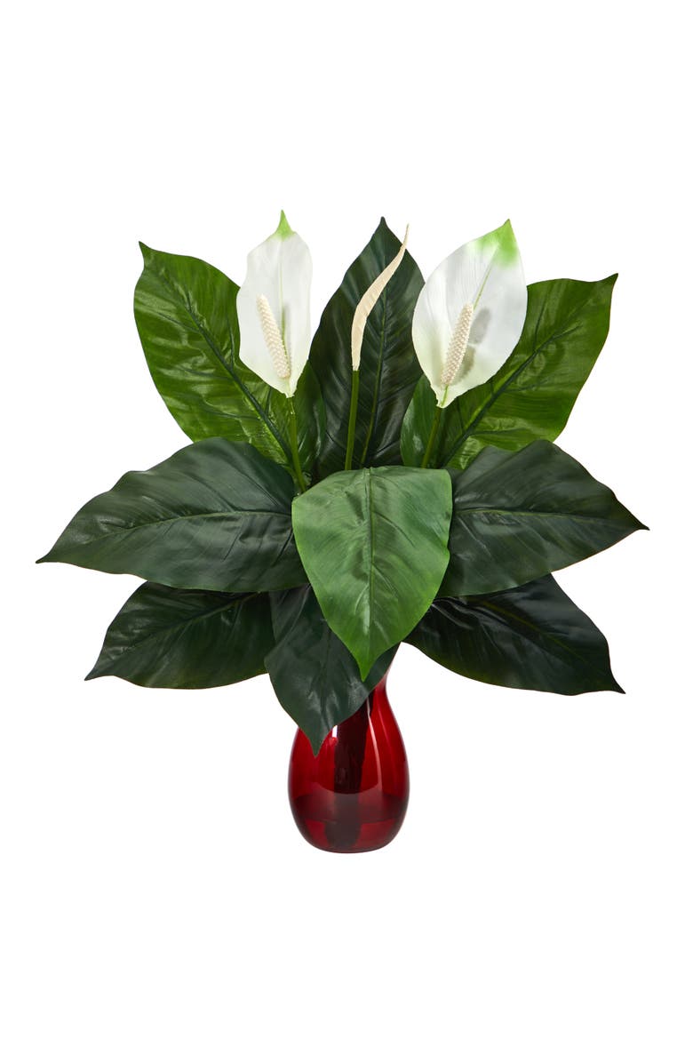 NEARLY NATURAL 24-in Spathiphyllum Artificial Plant in Ruby Planter, Main, color, Green