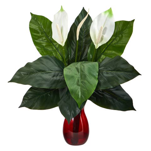 24-in Spathiphyllum Artificial Plant in Ruby Planter