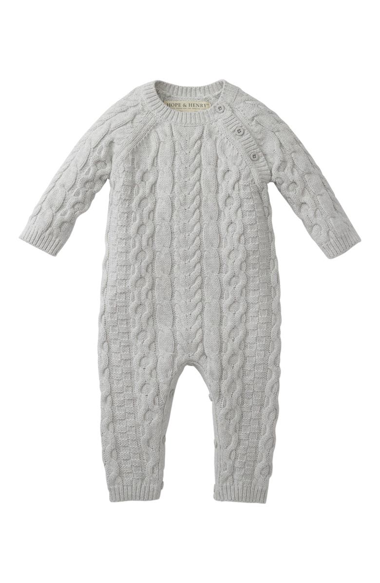 Hope & Henry Baby Cable Knit Sweater Romper, Alternate, color, Gray Heather