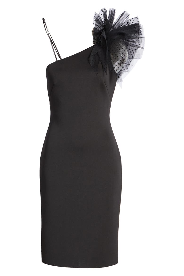 One-Shoulder Scuba Dress, Alternate, color, BLACK