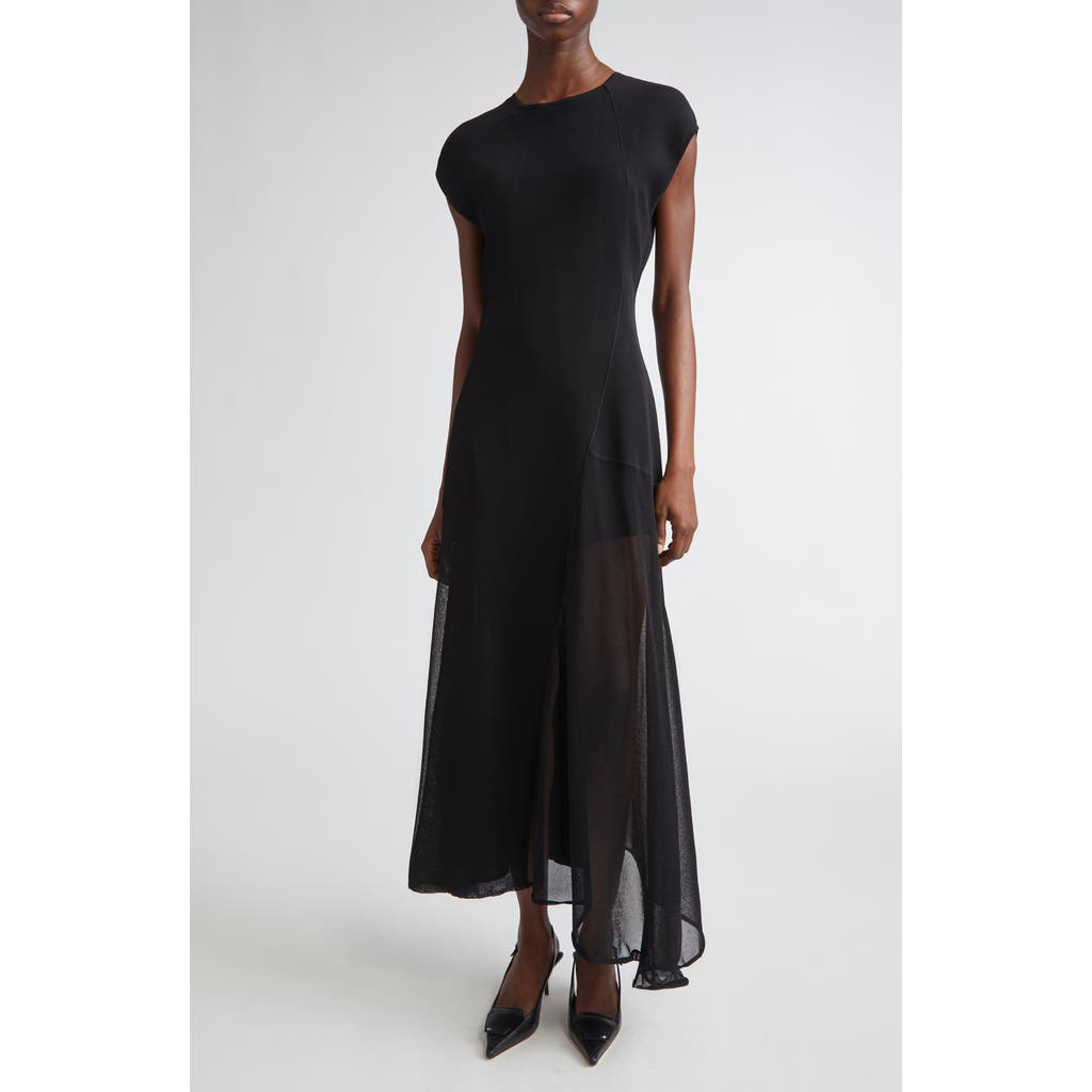 Jason Wu Collection Asymmetric Mesh Knit Midi Dress In Black