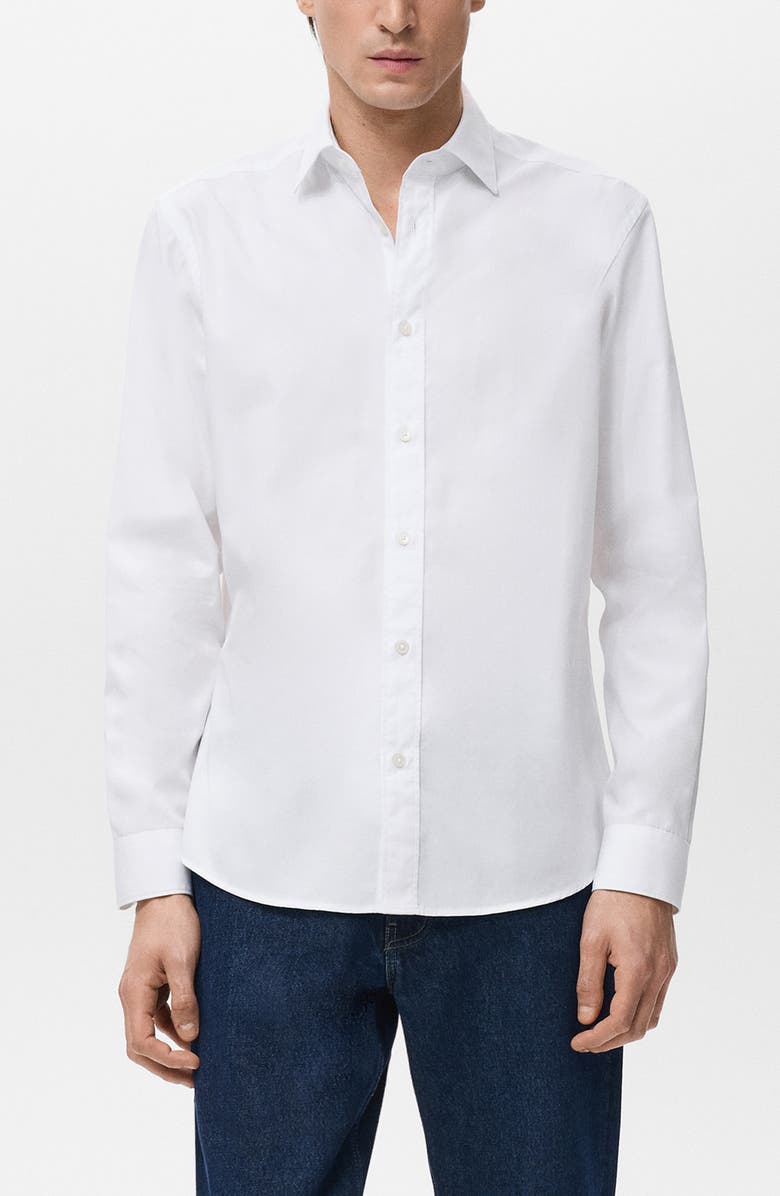 MANGO Solid Regular Fit Button-Up Shirt, Main, color, White