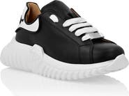PHILIPP PLEIN Leather Lo-Top Sneakers Hexagon Insert Sole And Plein Boy