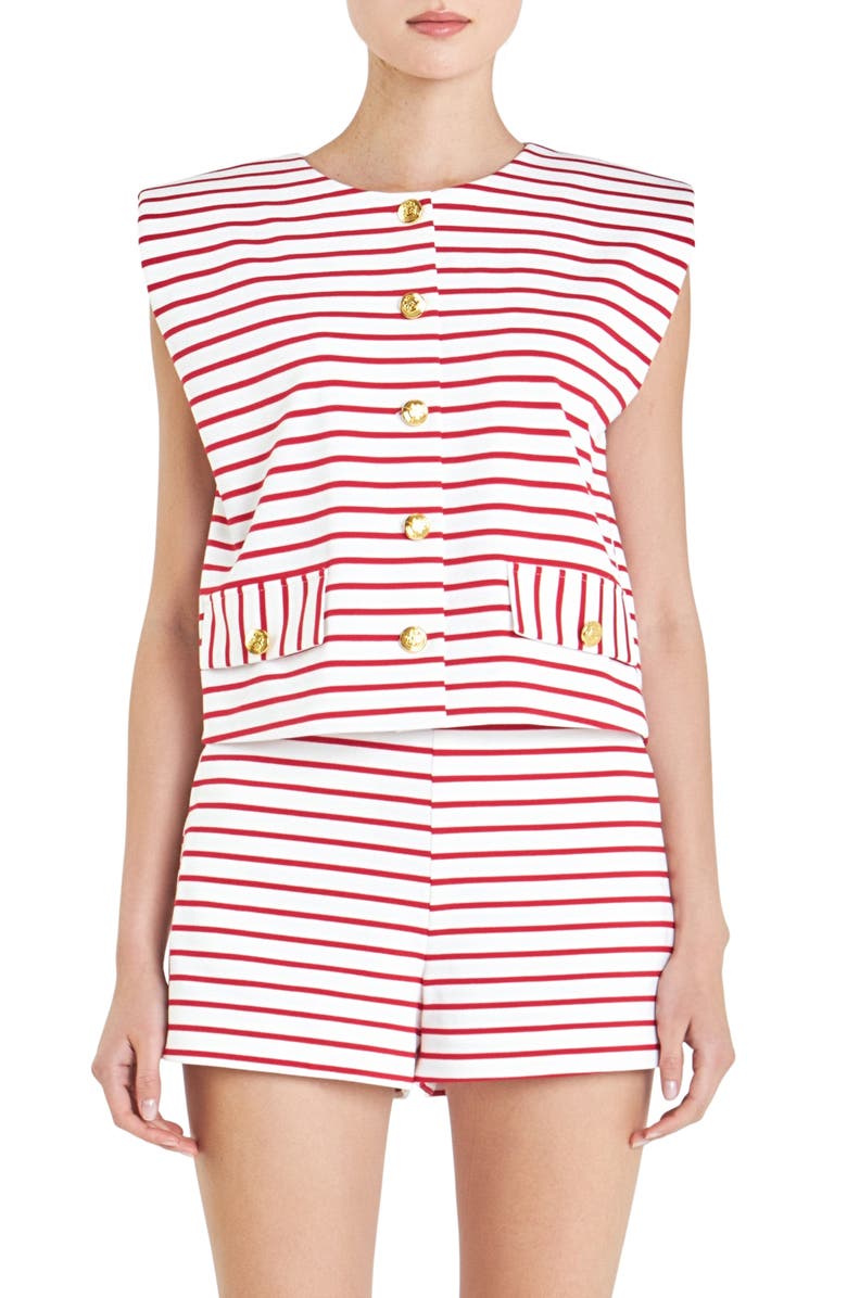 English Factory Stripe Sleeveless Button-Up Top, Main, color, 
