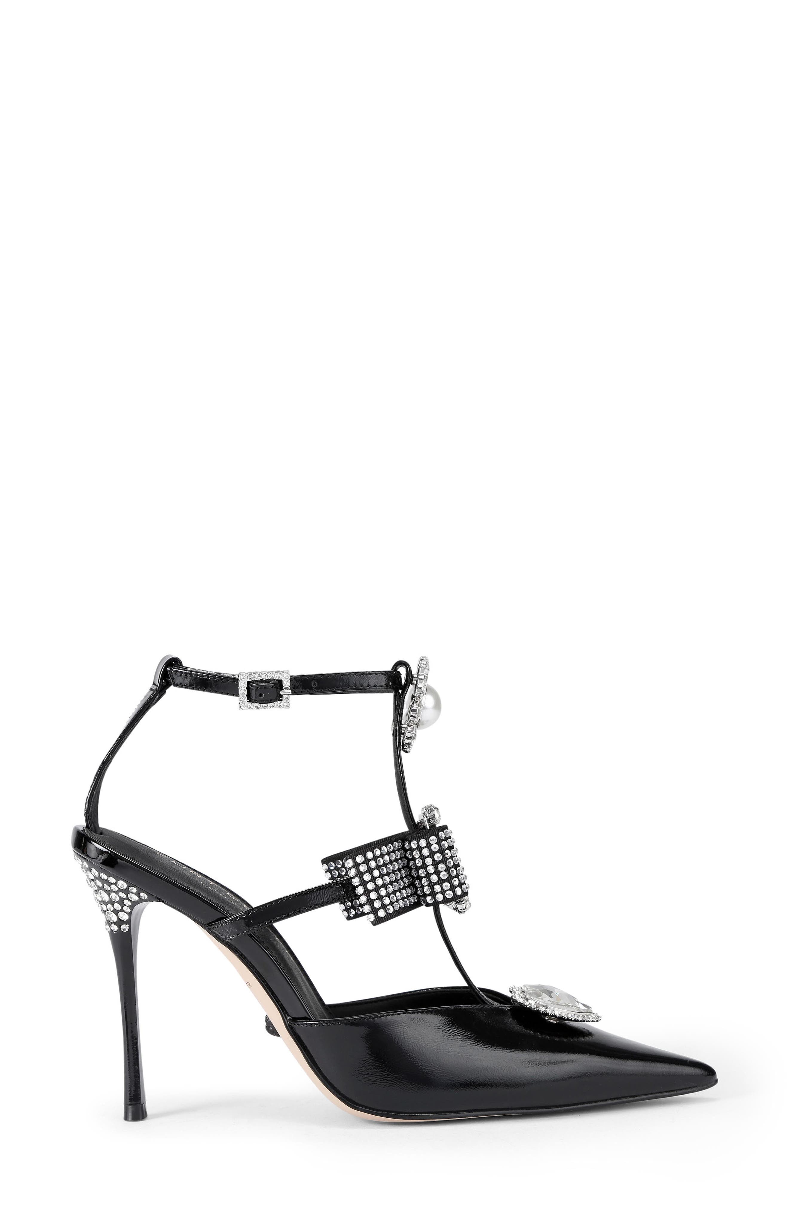 Kurt Geiger London Bow Ankle Strap Pointed Toe Gladiator Pump, Main, color, Black