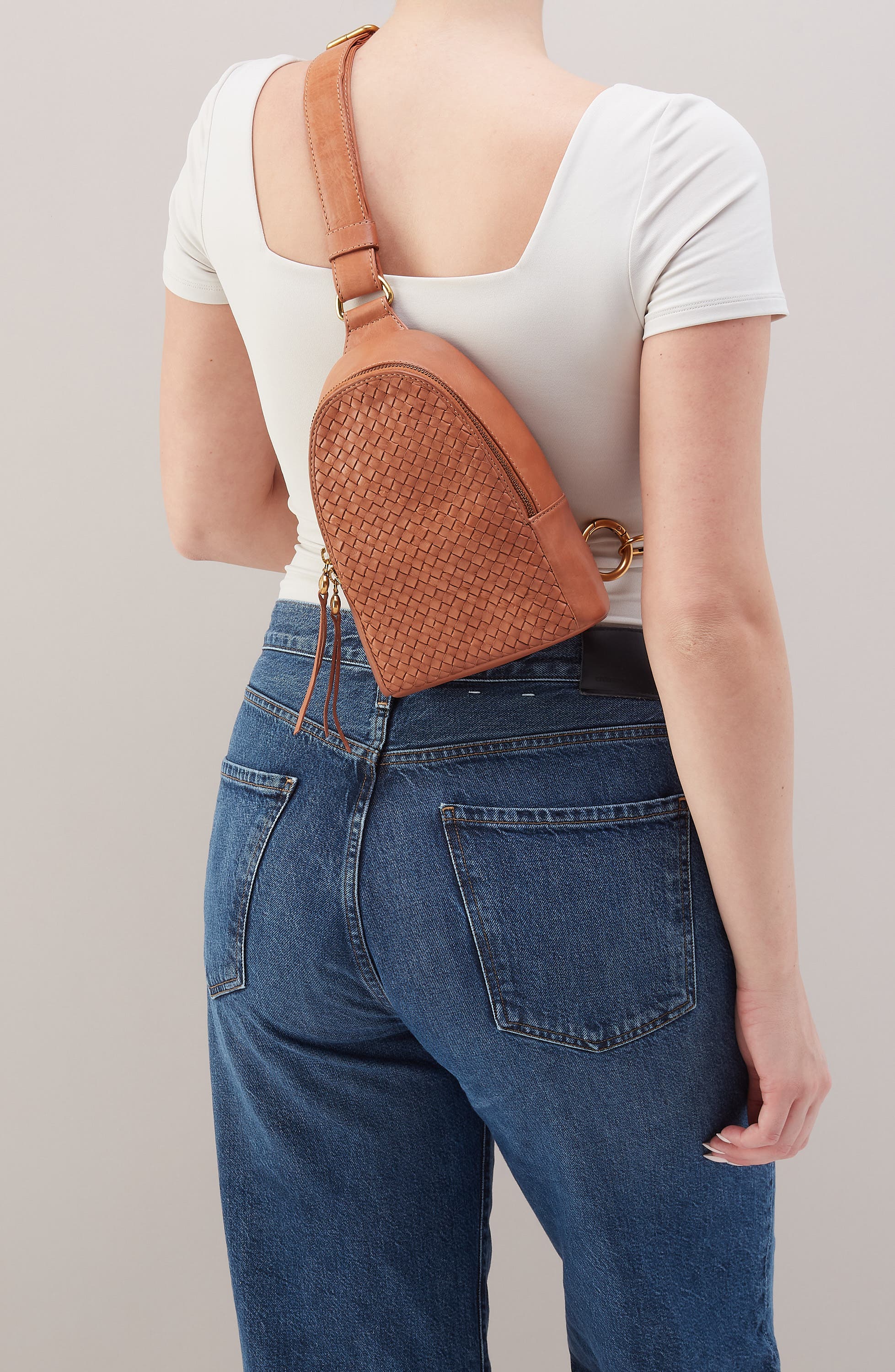 HOBO Fern Woven Leather Sling Bag, Alternate, color, Harvest Wheat
