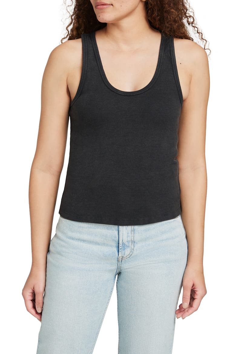 Sunwashed Stretch Organic Cotton Rib Tank, Main, color, WASHED BLACK