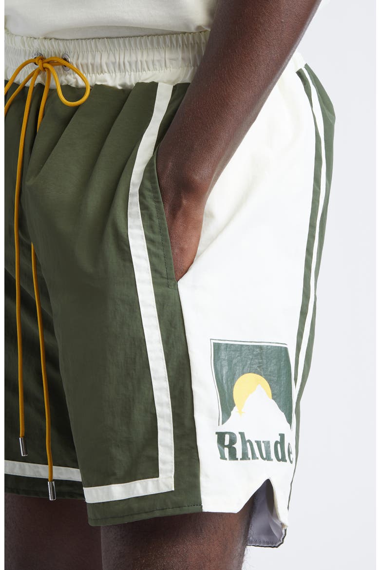 Moonlight Logo Track Shorts, Alternate, color, GREEN / OFF-WHITE