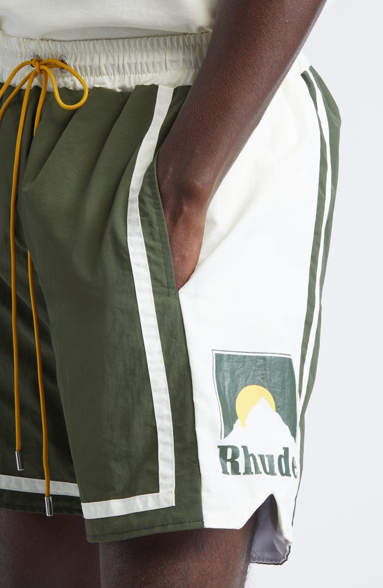 Rhude Moonlight Logo Track Shorts, Alternate, color, Green / Off-White