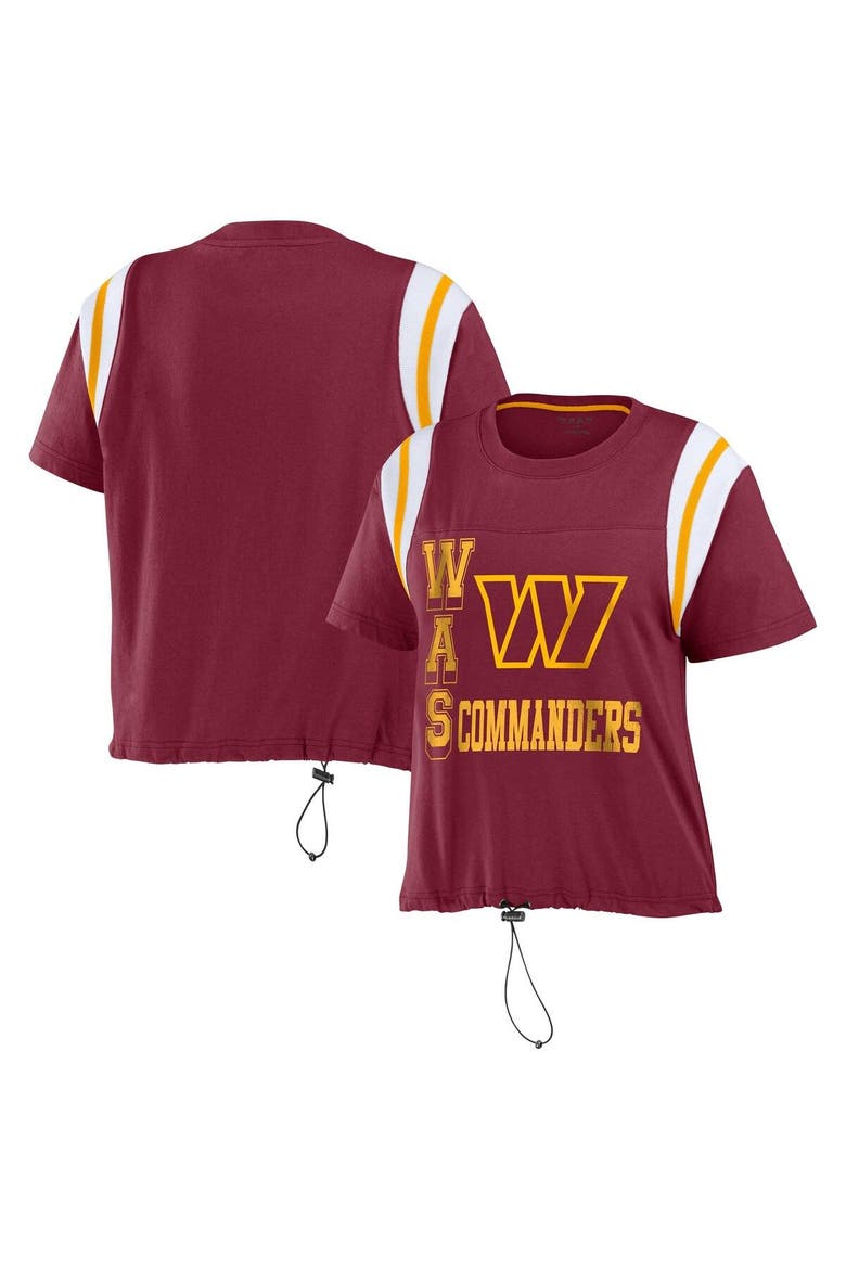 Women's WEAR by Erin Andrews Burgundy Washington Commanders Cinched Colorblock T-Shirt, Main, color, Burgundy