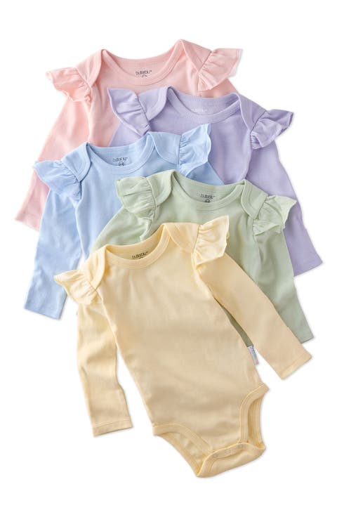 Ashley Ruffle Long Sleeve Organic Cotton 5-Pack Bodysuits