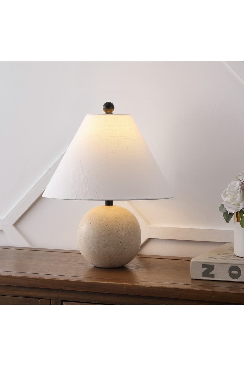 Liza 16" Modern Minimalist Travertine Globe LED Table Lamp, Alternate, color, Beige/Black