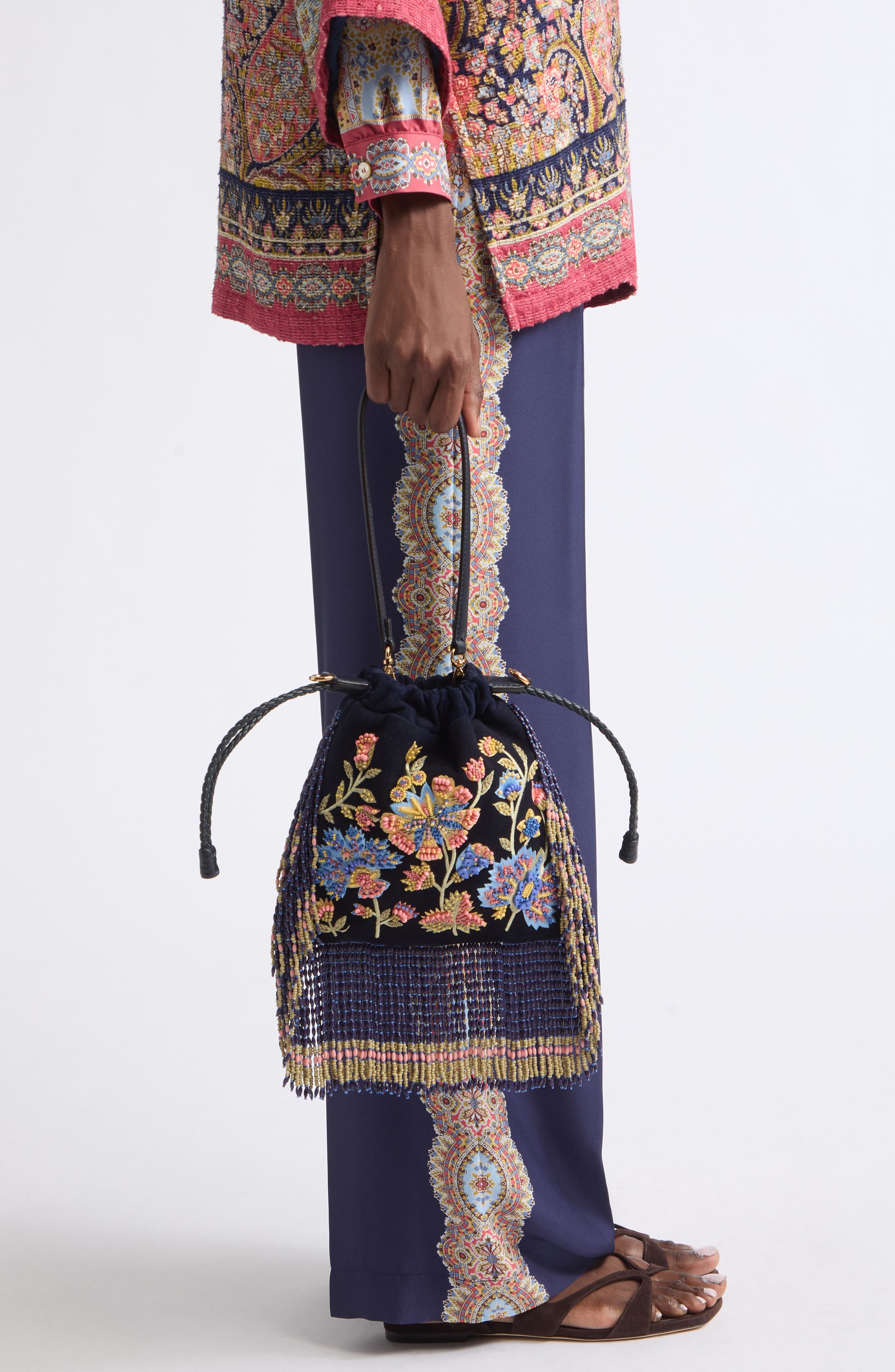 Kalispera Beaded Fringe Suede Shoulder Bag, Alternate, color, BLUE
