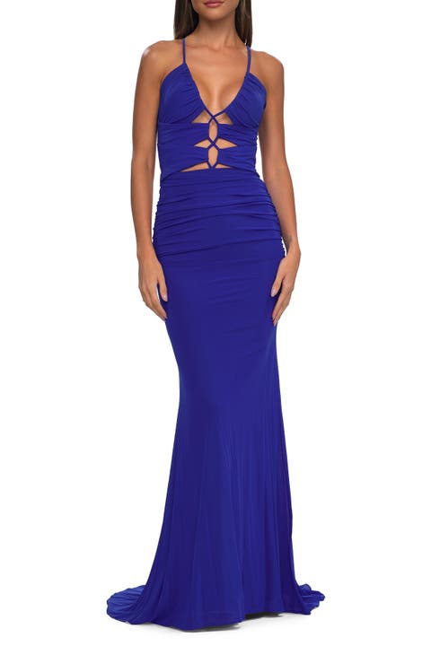 Unique Cut Out Net Jersey Prom Dress