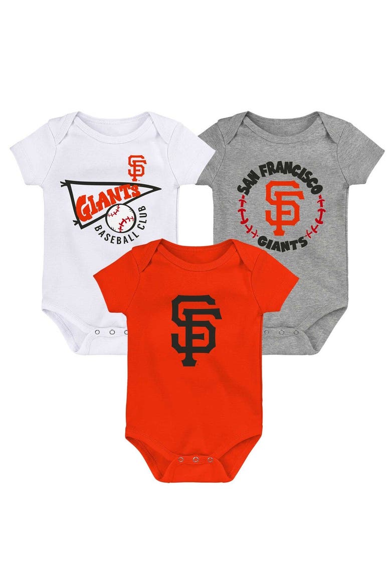 Infant Orange/White/Heather Gray San Francisco Giants Biggest Little Fan 3-Pack Bodysuit Set, Main, color, Orange