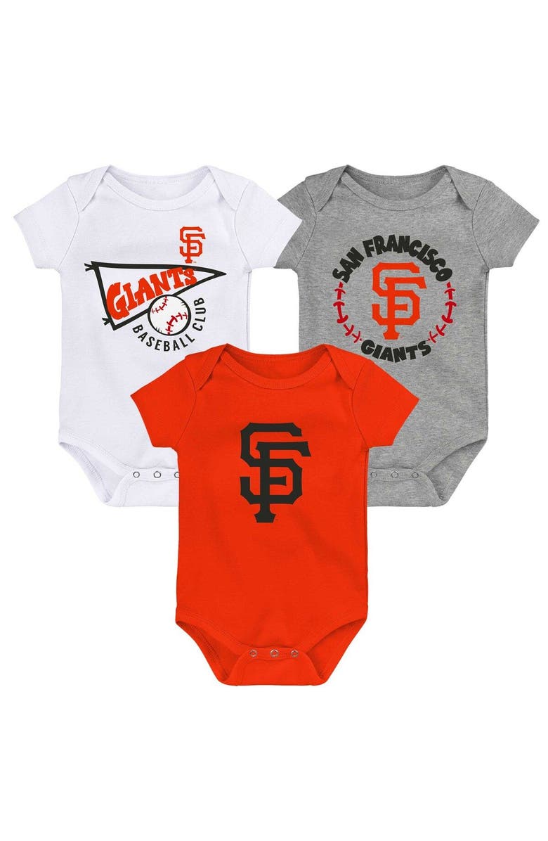 Outerstuff Infant Orange/White/Heather Gray San Francisco Giants Biggest Little Fan 3-Pack Bodysuit Set, Main, color, Orange