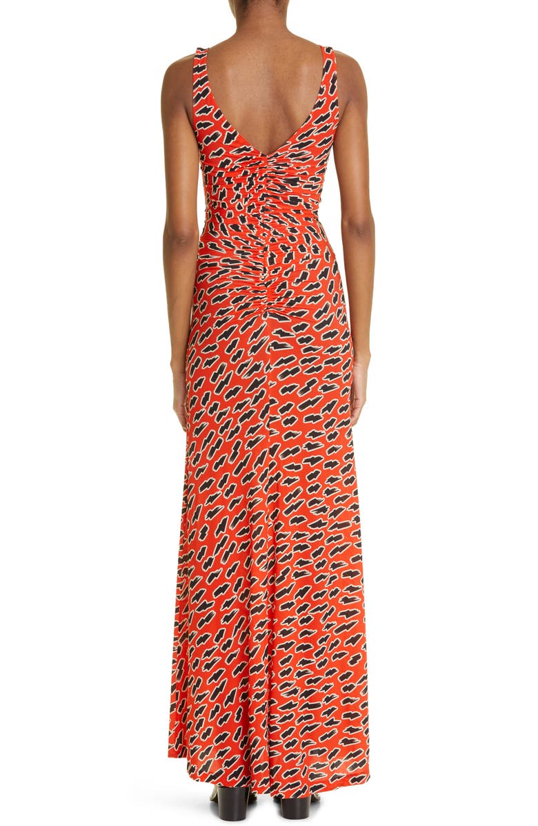 Rabanne Lightning Print Ruched V-Neck Maxi Dress, Alternate, color,