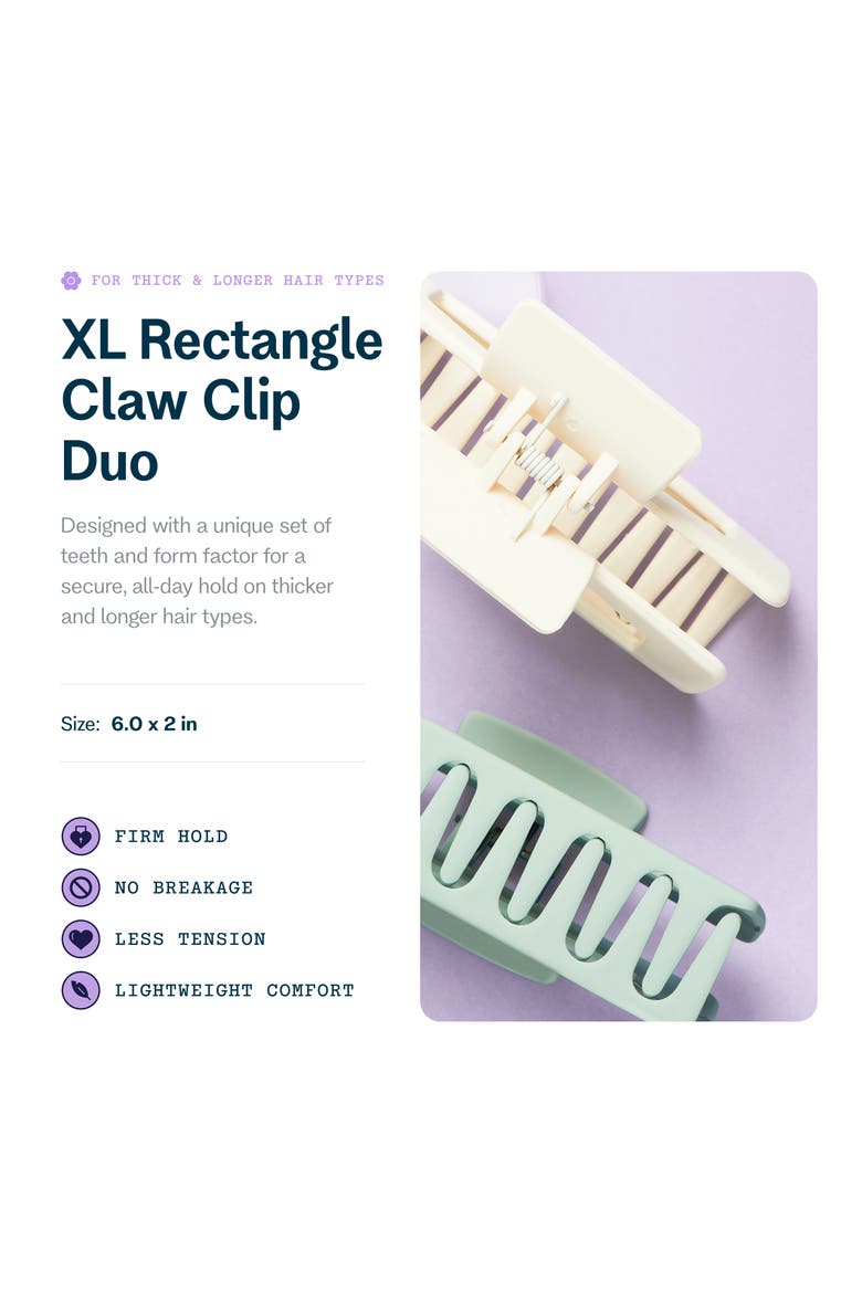 XL Rectangle Claw Clip for Thick Hair Duo, Alternate, color, Ivory
