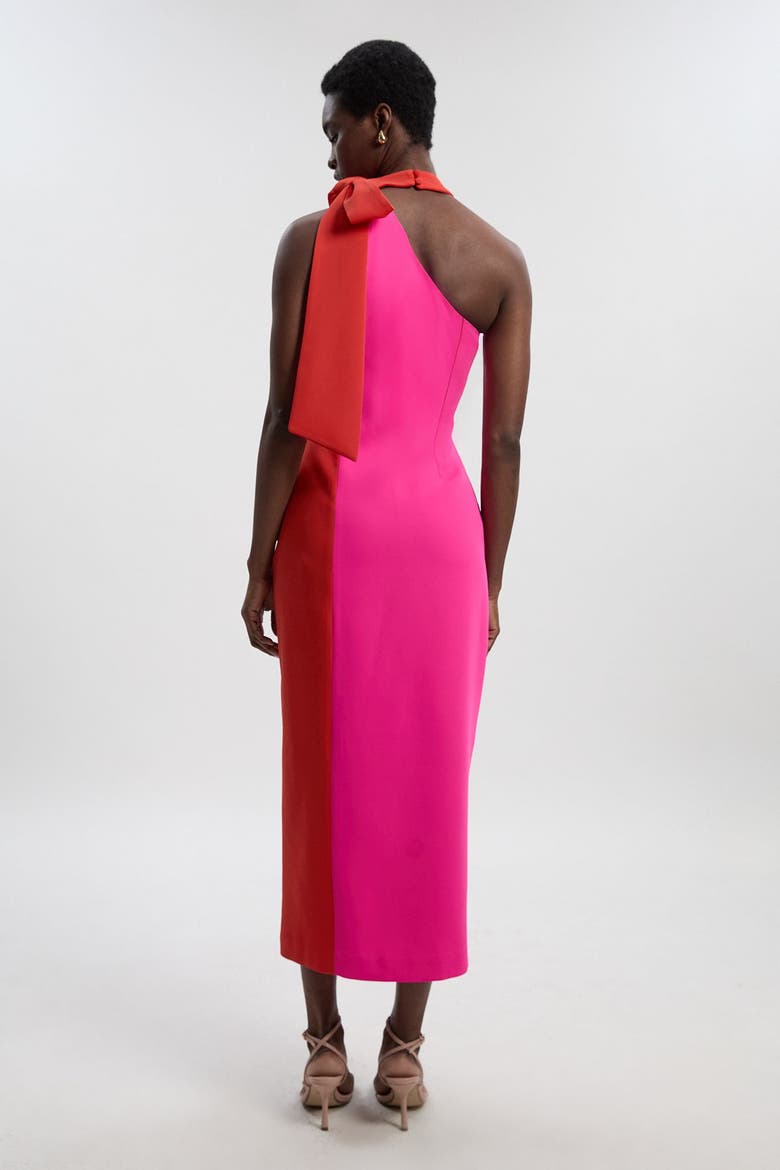 Soft Tailored Bow Tie-Neck Midi Dress, Alternate, color, Pink